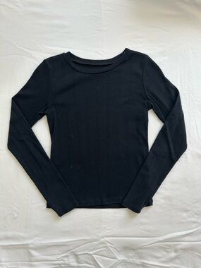 American Eagle Outfitters Black Pointelle Long-Sleeve Tee